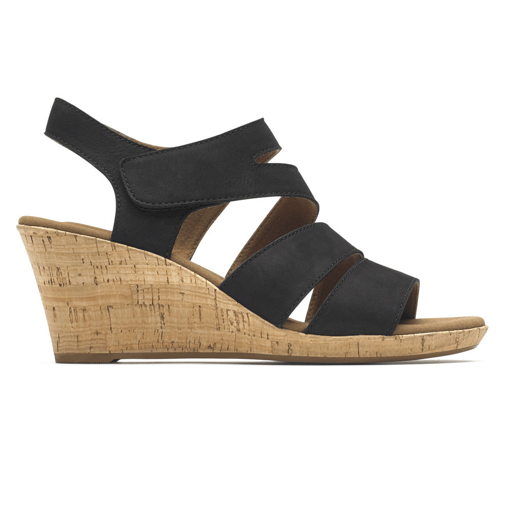 Sandálias Rockport Mulher Pretas - Briah Strappy Wedge Comfort - 80326SWHU